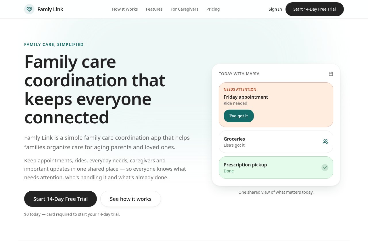FamlyLink.com - Family Care Coordination App live website preview