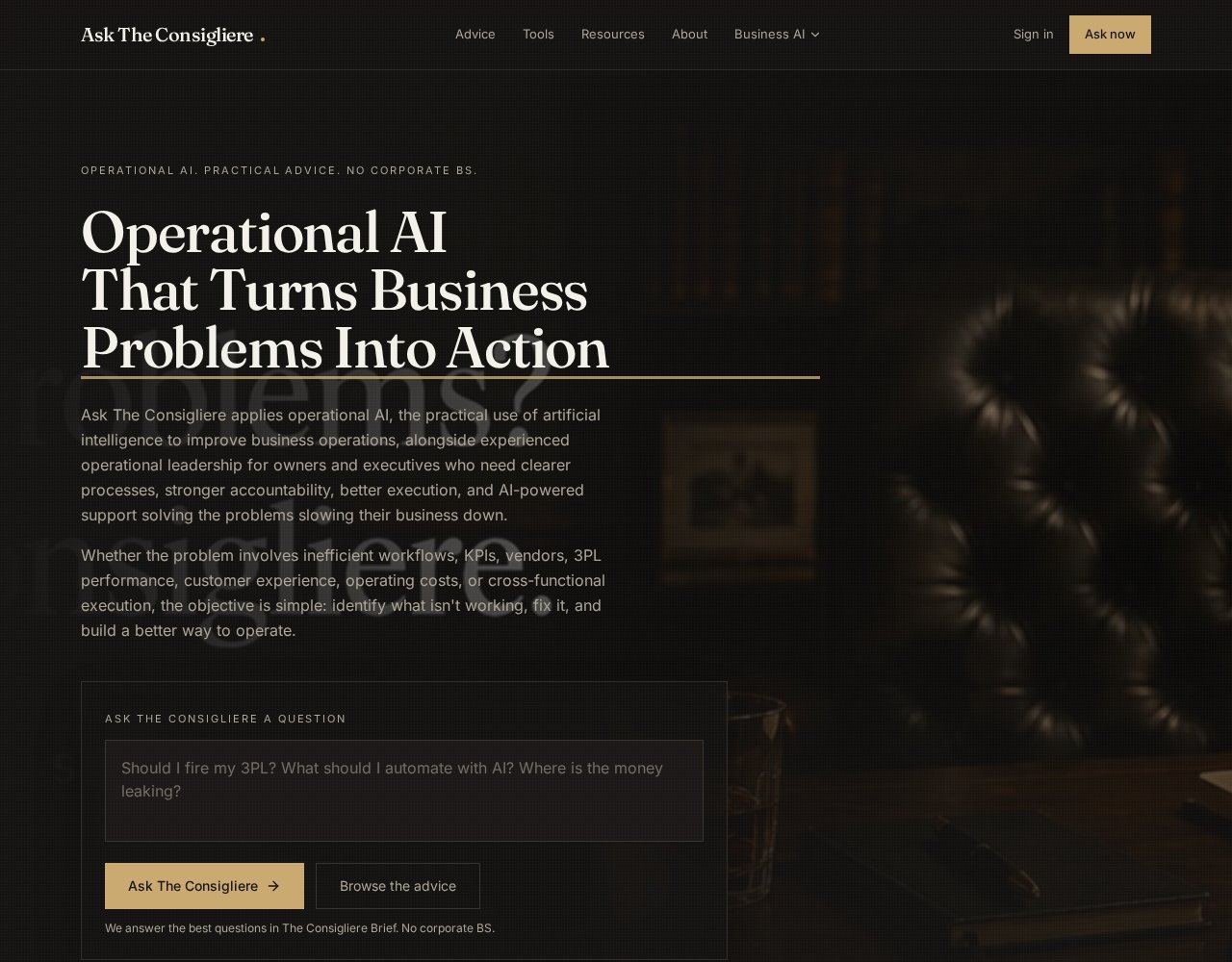 AskTheConsigliere.com | Operations Leadership Meets AI live website preview